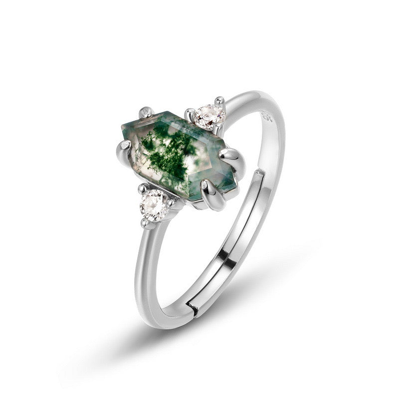 GREEN MOSS AGATE  RING （925 STERLING SILVER)