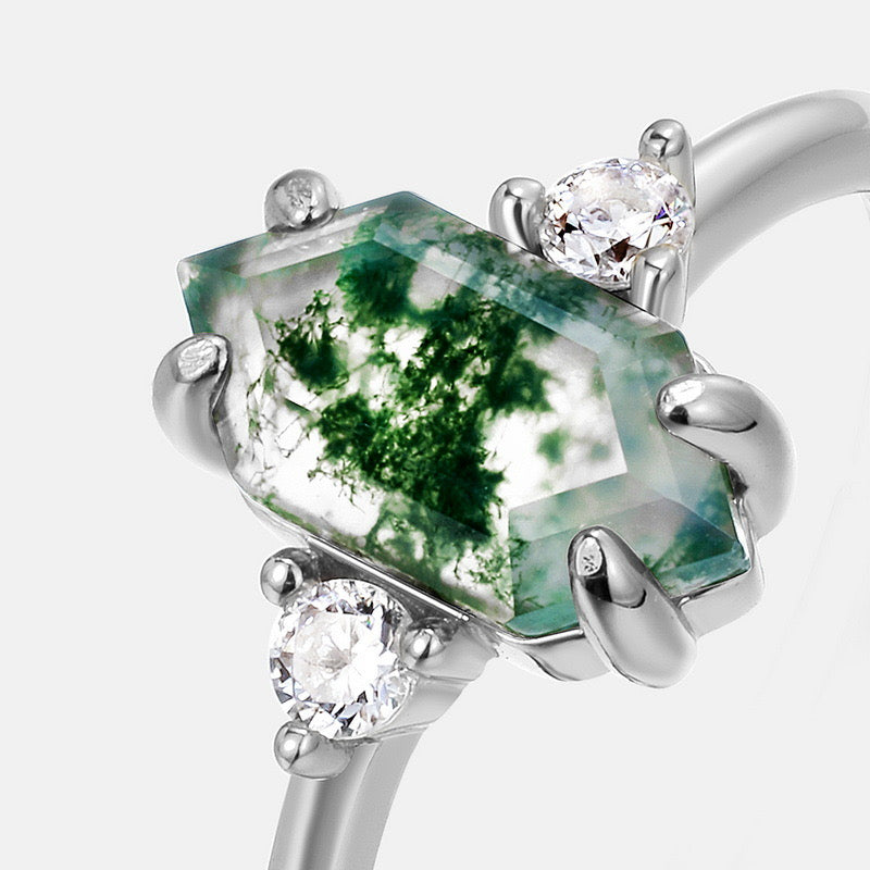 GREEN MOSS AGATE  RING （925 STERLING SILVER)
