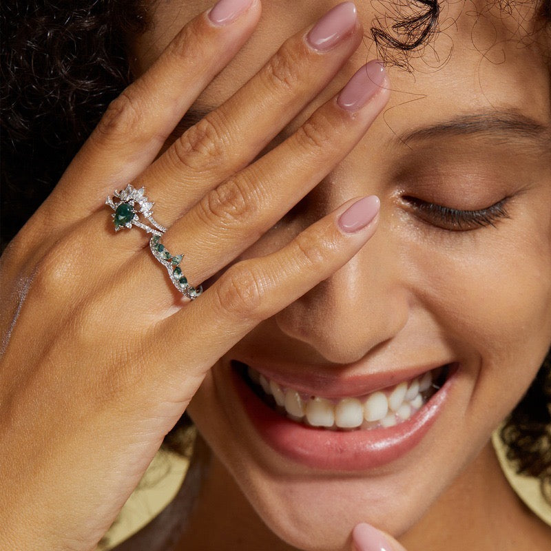 MOSS AGATE  RING SET（925 STERLING SILVER)