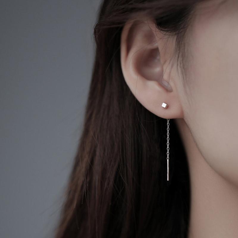 CUBE THREADER EARRINGS (S999 SILVER) - STAY FANCY