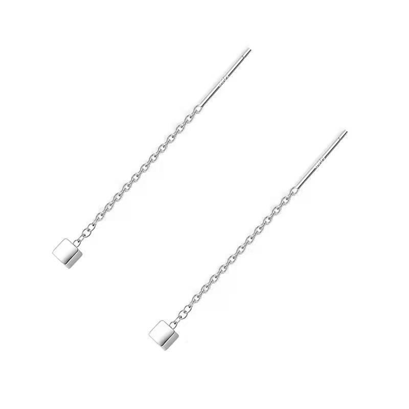 CUBE THREADER EARRINGS (S999 SILVER) - STAY FANCY