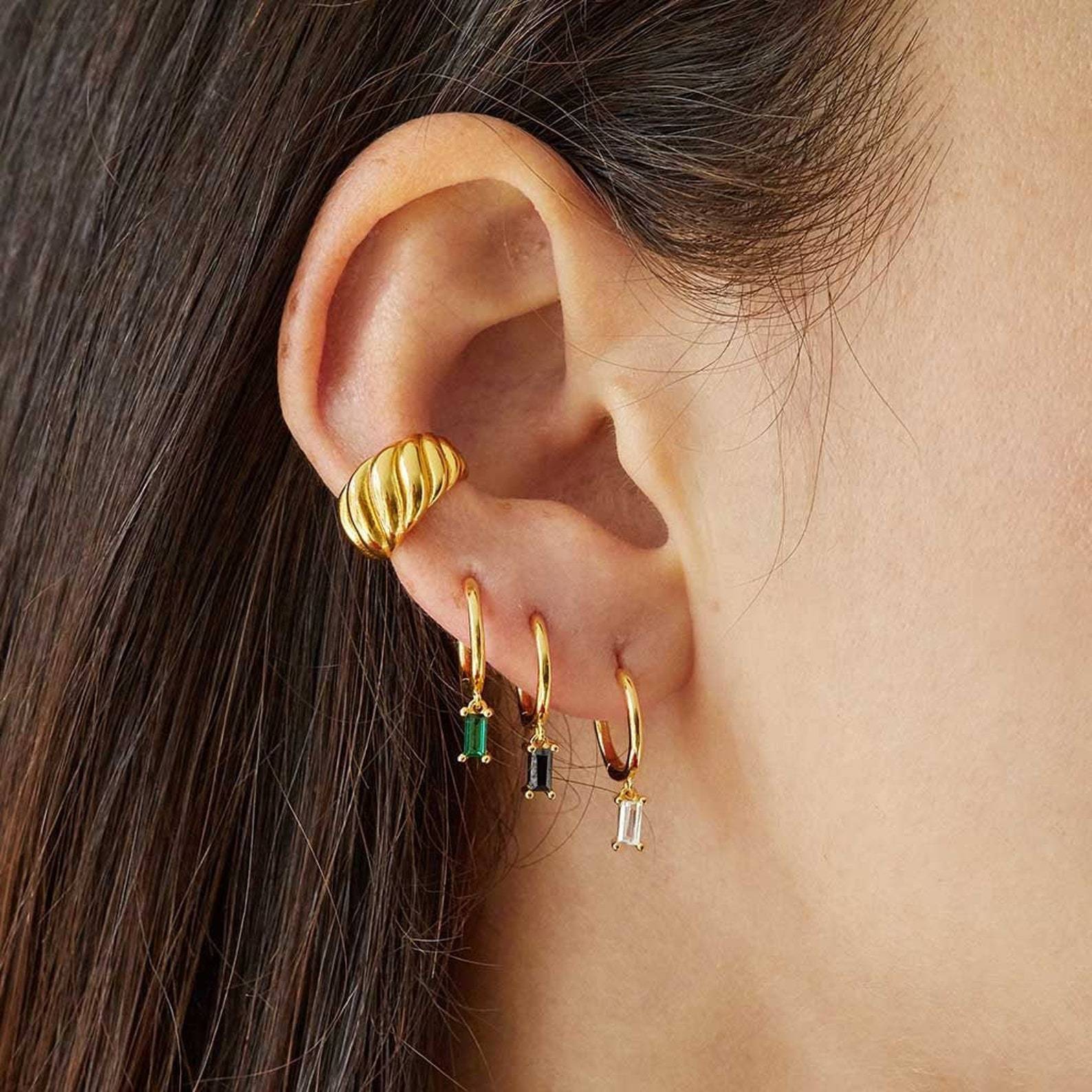 DANGLE BAGUETTE HOOP EARRINGS - STAY FANCY