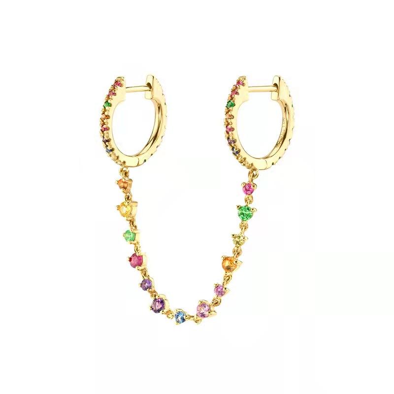 DIAMOND DUO CHAIN EARRINGS (S925 SILVER) - STAY FANCY