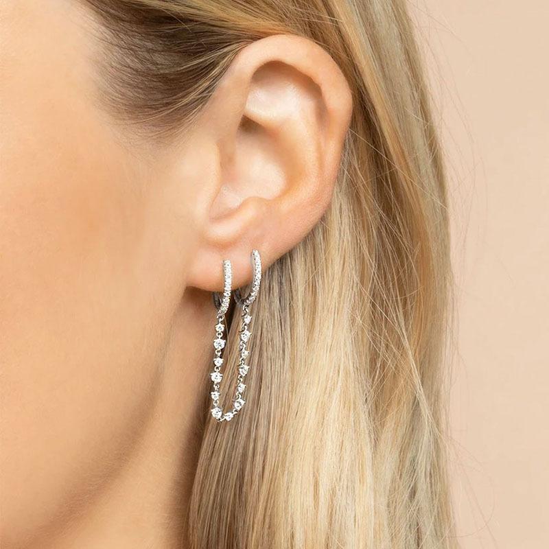DIAMOND DUO CHAIN EARRINGS (S925 SILVER) - STAY FANCY