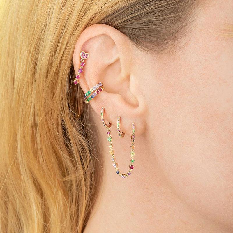 DIAMOND DUO CHAIN EARRINGS (S925 SILVER) - STAY FANCY
