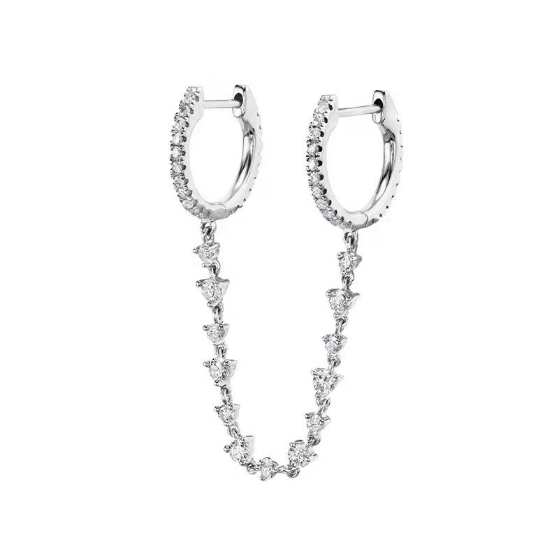 DIAMOND DUO CHAIN EARRINGS (S925 SILVER) - STAY FANCY