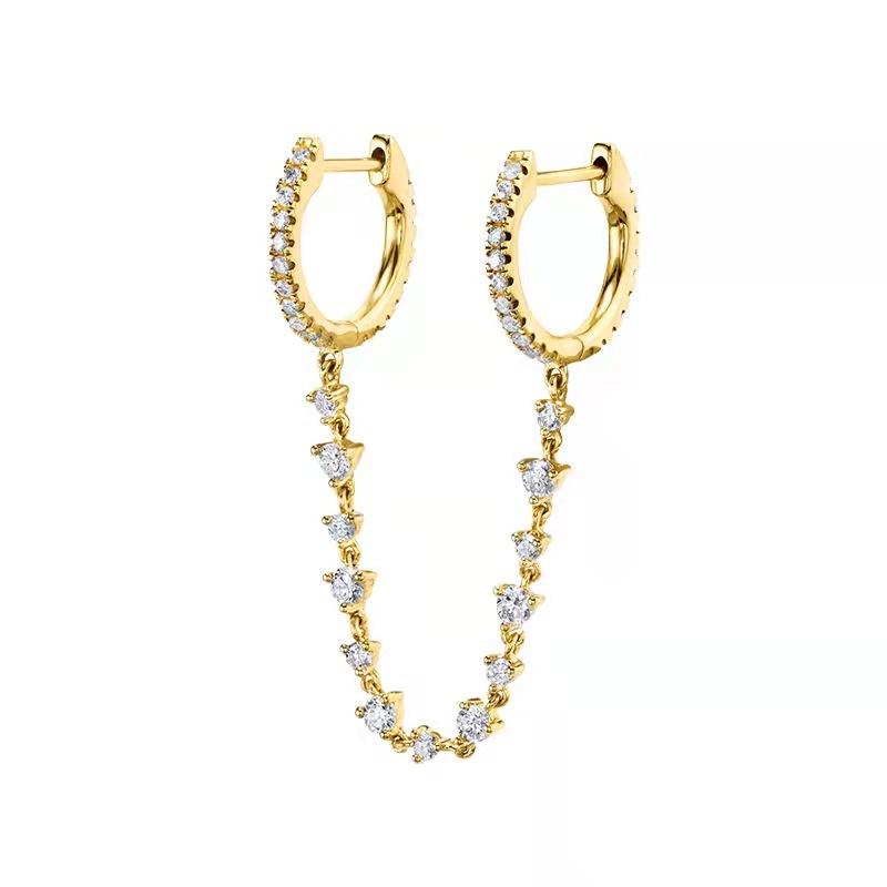 DIAMOND DUO CHAIN EARRINGS (S925 SILVER) - STAY FANCY